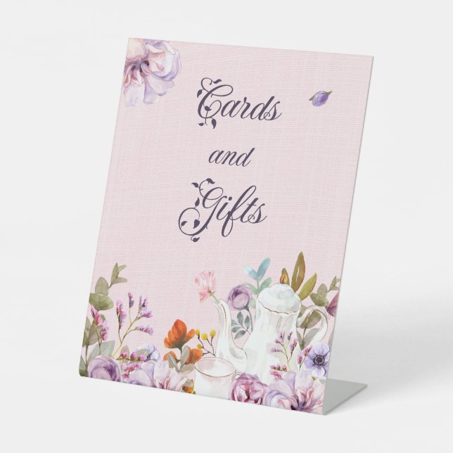 Tea Party Theme Baby Shower Cards and Gifts Pedestal Sign (Front)