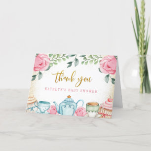 Tea Party Watercolor Floral Thank You Card