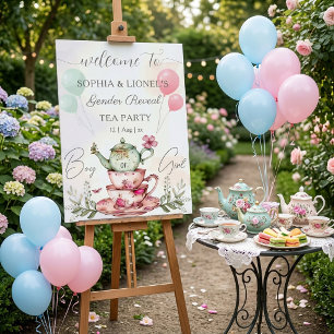 Tea Party Watercolor Teapot Gender Reveal Poster