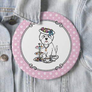 Tea Party Westie Dog West Highland White Terrier 6 Cm Round Badge