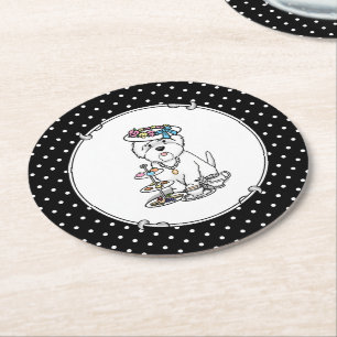 Tea Party Westie - West Highland White Terrier Round Paper Coaster