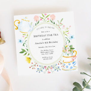 Tea Party Whimsical Wildflower Birthday Invitation