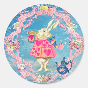 Tea Party White Rabbit Pocket Watch vintage Girl Classic Round Sticker