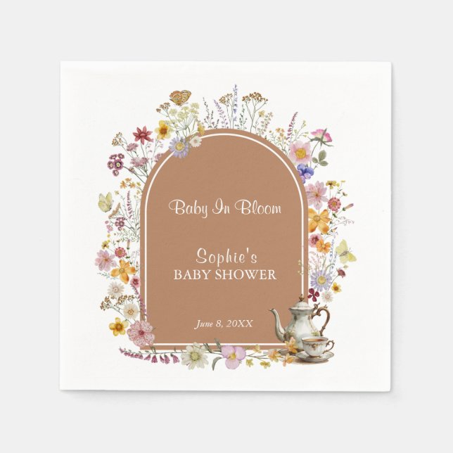 Tea Party Wildflower Baby In Bloom Baby Shower Napkin (Front)