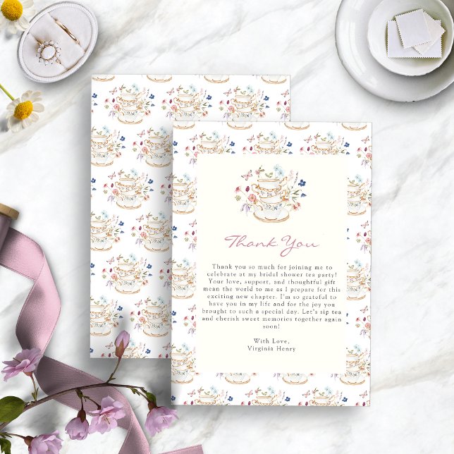 Tea Party Wildflower Bridal Shower Thank You Card (Tea Party Wildflower Bridal Shower Thank You Card by Painted Paperie
)