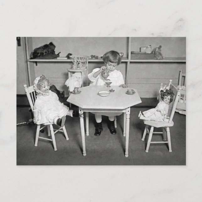 Tea Party with Dolls, 1923 Postcard (Front)