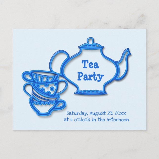 Tea Party with Kettle and Cups Invitation Postcard (Front)