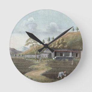 Tea planting (w/c on paper) round clock