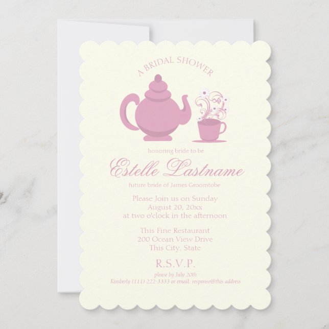 Tea Pot and Daisies Pink Bridal Shower Invitation (Front)