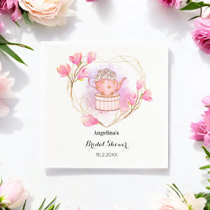 Tea Pot Bridal Shower Pink Rose Gold Floral Napkin