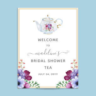 Tea Pot Floral Bridal Shower Welcome Poster