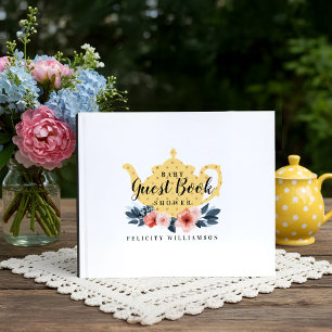 Tea Pot & Floral Tea Party Yellow Baby Shower Guest Book