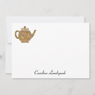 Tea Pot & Gold Chestnut Leaves  Card