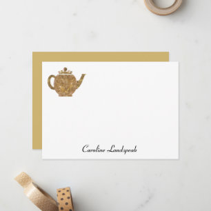 Tea Pot & Gold Chestnut Leaves Card