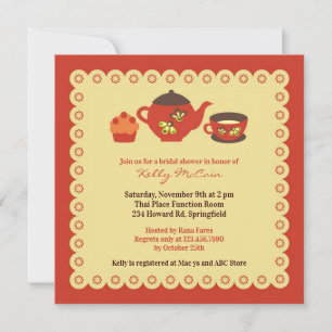 Tea Pot Party Bridal Shower Flat Invitation