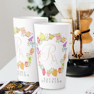 Tea Pots and Cups Monogram White Mug
