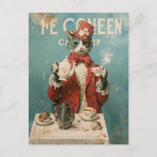 Tea Queen Cat in Vintage Victorian Style Postcard