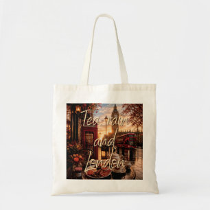 Tea Rain And London Big Ben Cafe Illustration Tote Bag