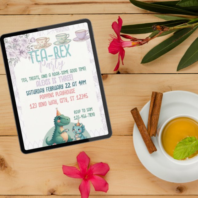 Tea-Rex Dinosaur Birthday Tea Party Invitation (Creator Uploaded)