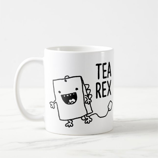 Tea Rex Tea Bag Funny Pun Cartoon Coffee Mug (Left)