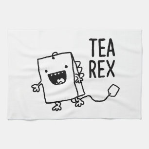 Tea Rex Tea Bag Funny Pun Cartoon Tea Towel