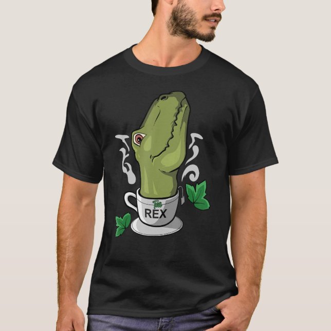 Tea Rex Tea Time Tea Drinker Dinosaur T-Shirt (Front)