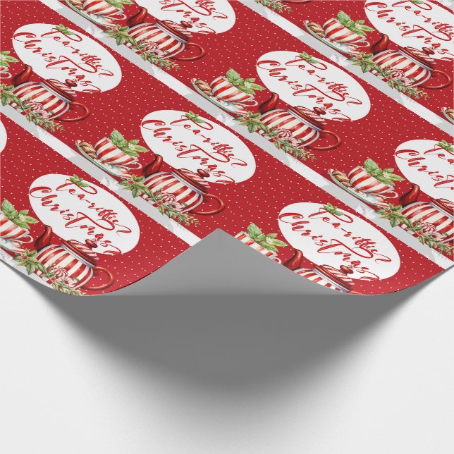 Tea-Riffic Christmas Red and White Polka Dot Wrapping Paper (Corner)