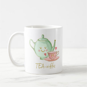 Tea-riffic, teapot, teacup, hearts & roses mug