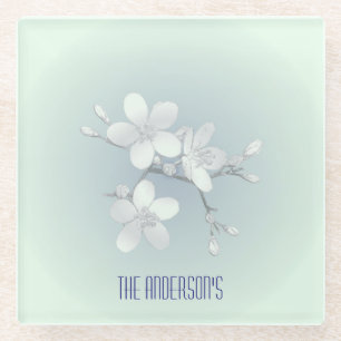 Tea Room Sign Elegant Hand Drawn Flowered Teacups Glass Coaster