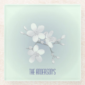 Tea Room Sign Elegant Hand Drawn Flowered Teacups Glass Coaster