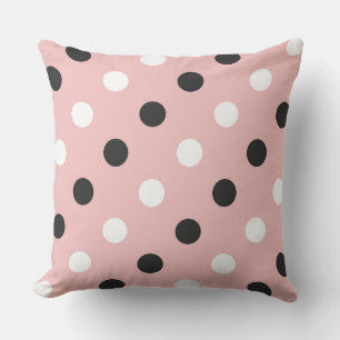tea rose (red), grey and white dots cushion