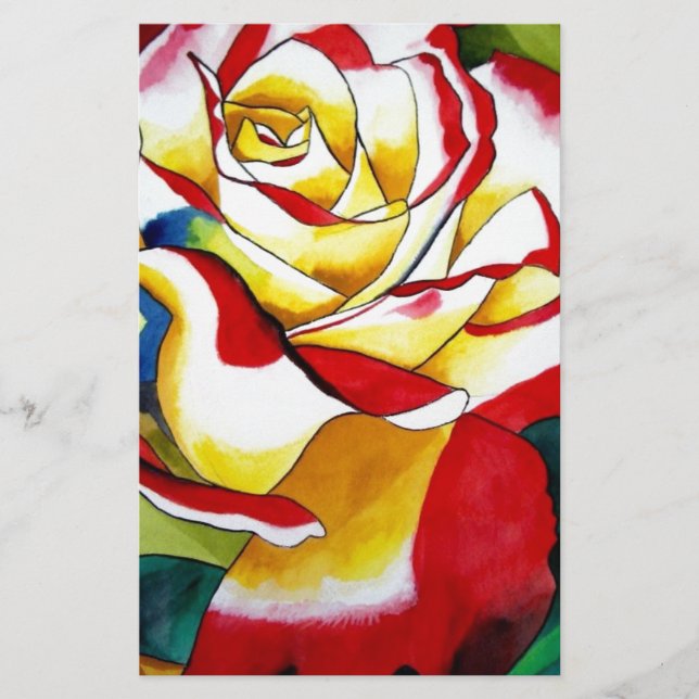 Tea Rose watercolor original art Flower Stationery (Front)