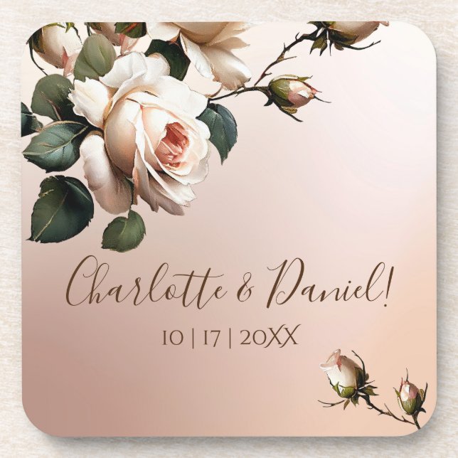Tea Rose Wedding Coaster (Front)