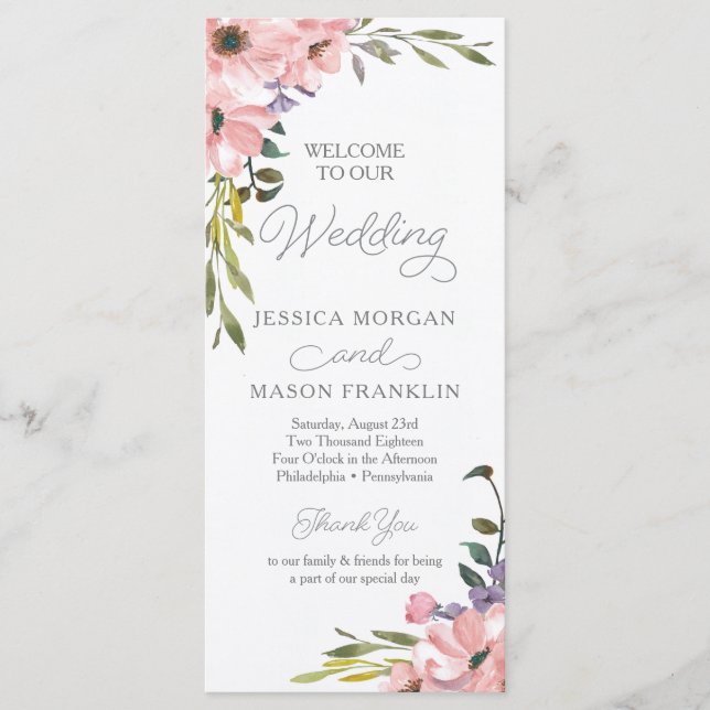 Tea Rose Wedding Program (Front)