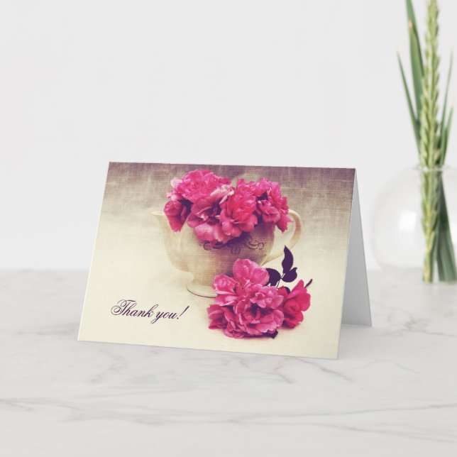 Tea roses in a tea-pot - Tea party thank you Card (Front)