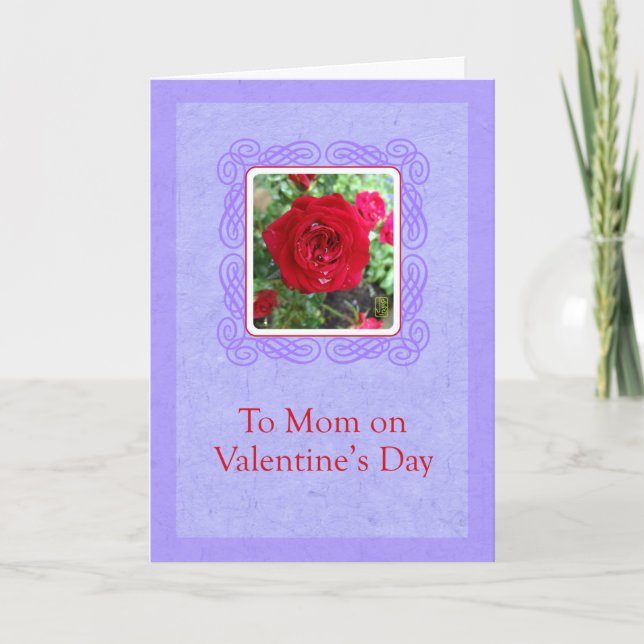 Tea Roses on Lavender Mum Valentine Card (Front)