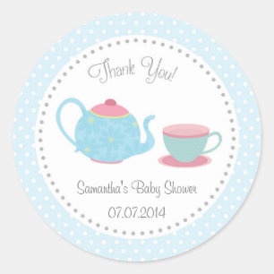Tea Set Baby Shower Sticker Pink Blue Polka Dot