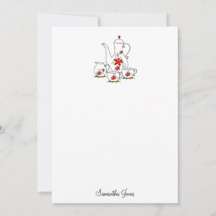 Tea Set Stationery Note Cards, Red Card
