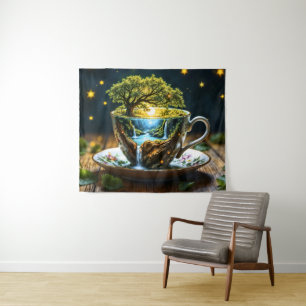 Tea set surreal waterfall kitchen decor art tapestry