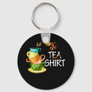 TEA SHIRT PUN Teacups In A Tall Pile Of Cups Key Ring