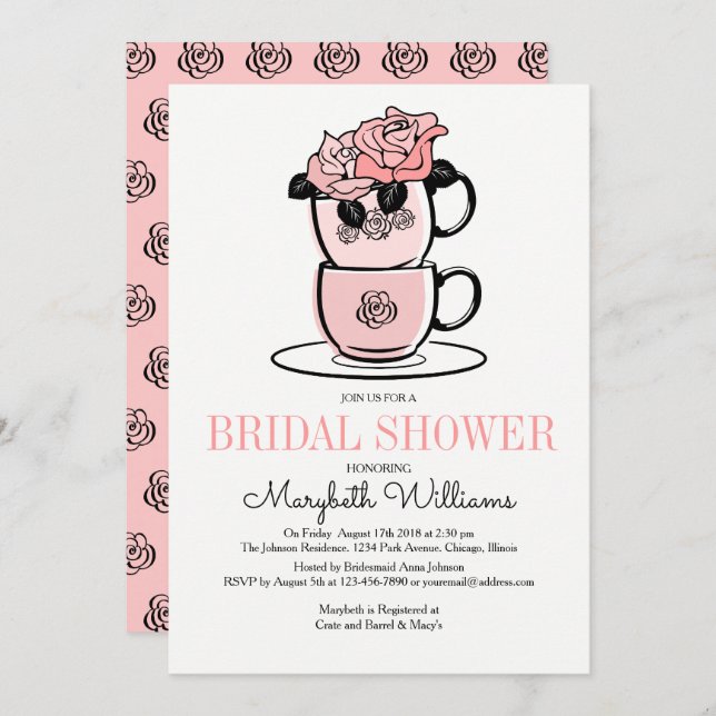 Tea Teacup Flowers Bridal Shower Invitation Card (Front/Back)
