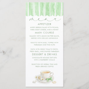 Tea Themed Green Baby Shower Menu Cards