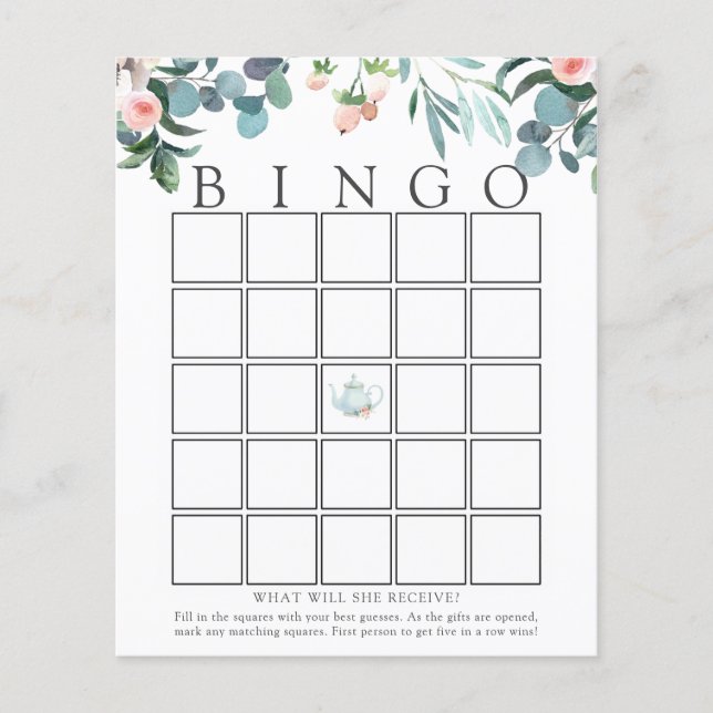 Tea Time Baby Bingo Game Card (Front)