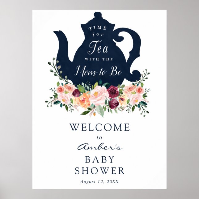 Tea Time Baby Shower Welcome Sign (Front)