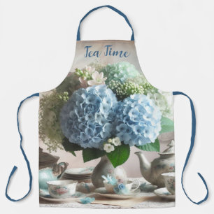 Tea Time Blue Hydrangea Floral  Apron
