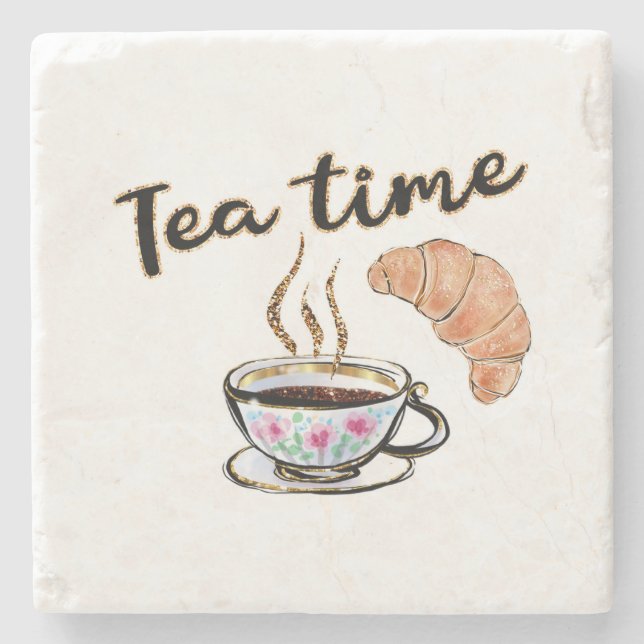 Tea time Coaster, tea party accessories, tea party Stone Coaster (Front)