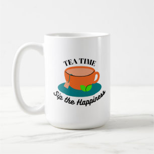 tea time cute orange cup and green leaves