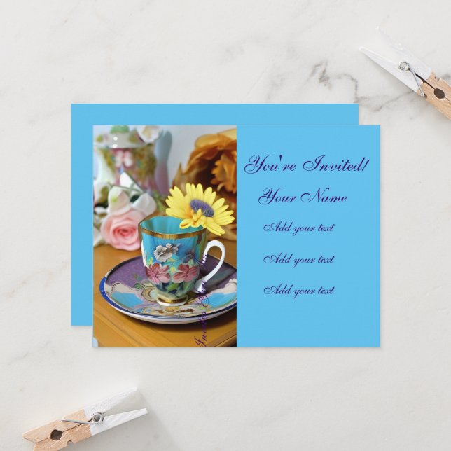 Tea Time-Floral Teacup Invitations (Front/Back In Situ)
