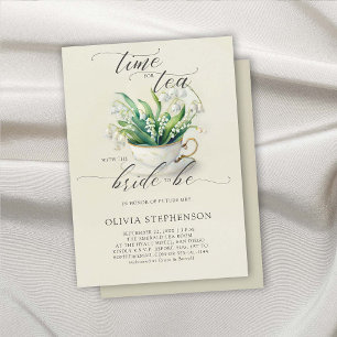 Tea Time Lily of Valley Calligraphy Bridal Shower Invitation