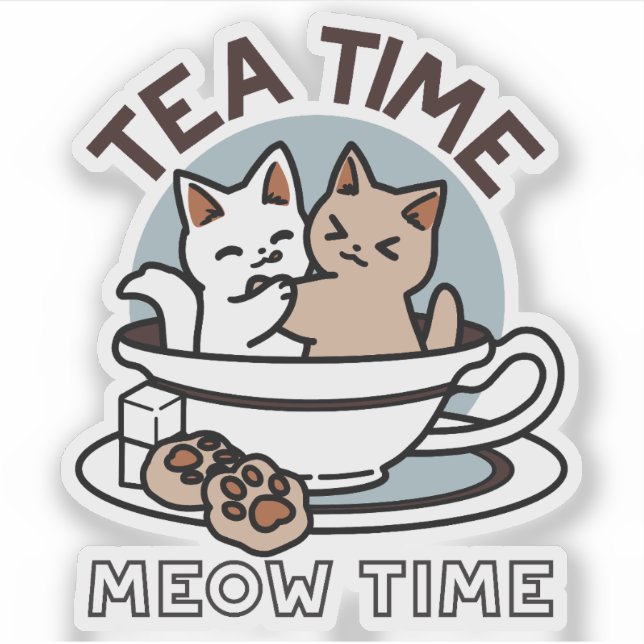 Tea Time Meow Time - Cute Cat and Tea Design (Front)